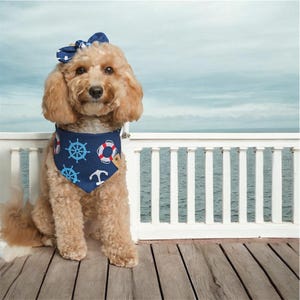 Nautical Dog Bandanas, Blue Dog Bandana, Tie Dog Bandana, Navy Dog Bandana, Snap On Bandana, Over the Collar Bandana,  Beach Dog Bandana