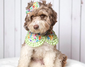Dog Bandana Green Floral, Cape Pom Pom, Dog Neck Collar Girl, Dog Bandana, Dog Neck Scarf, Dog Girl Accessories, Dog Scarf, Dog Mom Gift
