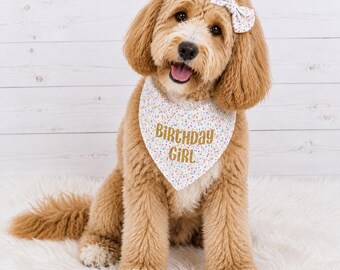 Gold Birthday Girl Dog Bandana, Girl Dog Birthday Bandana, Puppy Birthday Gift, Gotcha Day Dog Bandana, Dog Birthday Scarf