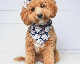 Dog Bandana Baseball, Baseball Dog Bandana, Tie on Dog Bandana, Snap on Dog Bandana, Over the Collar Dog Bandana, Dog Scarf