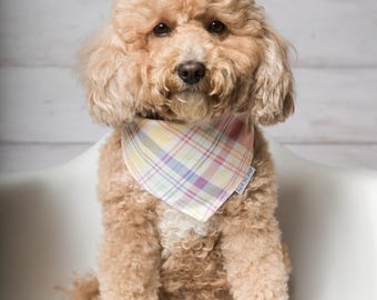 Bandana para perro a cuadros, bandana para perro a cuadros pastel, bandana para perro con lazo, bandana para gato, bandana a presión, bandana para sobre el collar, bandana para perro