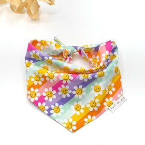Floral Dog Bandanas,  Flowers and Sripes Dog Bandana, Snap Dog Bandana, Cat Bandana, Dog Tie Bandana, Over the Collar Bandana