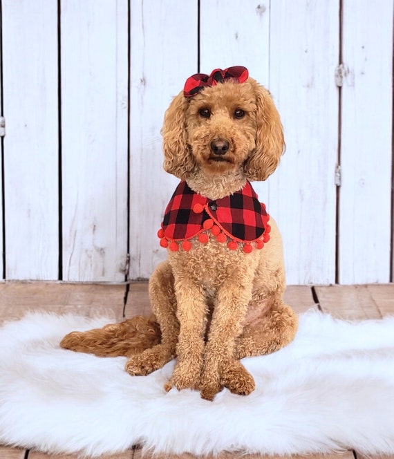 Dog Bandana Red Buffalo, Cape Pom Pom, Dog Neck Collar Girl, Dog