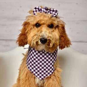 Dog Bandanas, Gingham Check Raisin Dog Bandana, Tie Dog Bandana, Snap On Bandana, Over the Collar Bandana, Plum Color Plaid Dog Bandana image 1