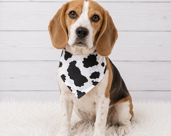 Bandana vache pour chien, écharpe en coton à nouer ou à pression, accessoire pour animal de compagnie sur le col, tenue de chiot à imprimé ferme noir et blanc, cadeau pour maman chien