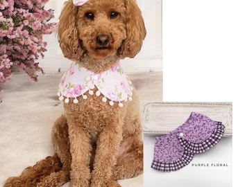 Dog Bandana Cape Pom Pom, Pink Floral Dog Neck Collar Girl, Dog Bandana, Dog Neck Scarf, Dog Girl Accessories, Dog Scarf, Dog Mom Gift