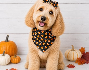Candy Corn Halloween Dog Bandana,  Cotton Fall Pet Accessory, Halloween Pet Scarf