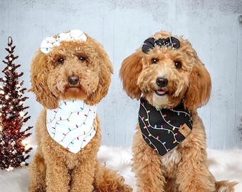 Christmas Dog Bandana, Christmas Lights Dog Bandana, Christmas Dog Accessories, Snap on Dog Bandana, Tie on Dog Bandana, Over Collar Bandana