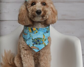 Sea Turtle Dog Bandana, Tie on Dog Bandana, Snap On Dog Bandana, Over the Collar Dog Bandana, Beach Dog Bandana, Cat bandana