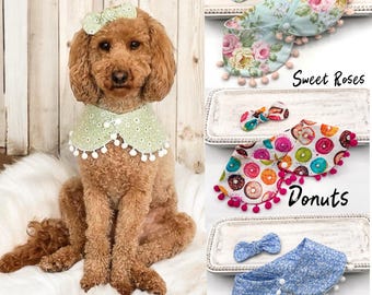 Dog Bandana Cape Pom Pom, Sage Floral Dog Neck Collar Girl, Donut Dog Bandana, Dog Neck Scarf, Dog Girl Accessories, Dog Scarf, Dog Mom Gift