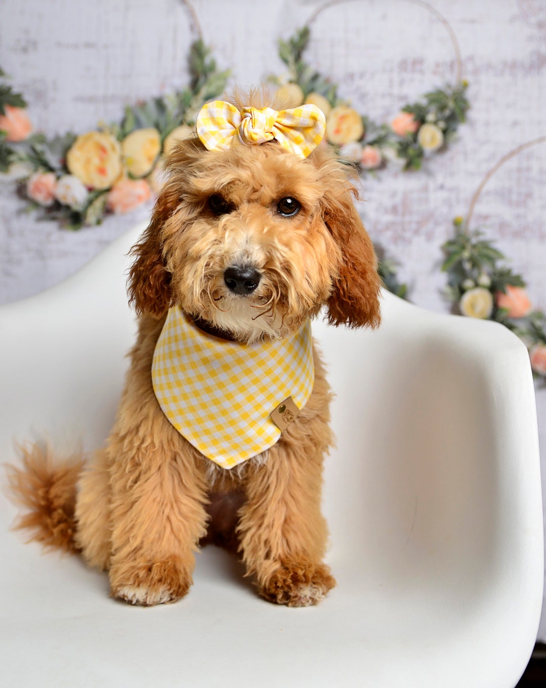 Dog Bandanas, Yellow Gingham Dog Bandana, Tie Dog Bandana, Cat Bandana