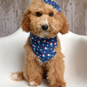 Dog Bandanas, American Popsicles Dog Bandana, Patriotic Dog Bandana, Dog Tie Bandana, Dog Bandana with Snaps, Over the Collar Dog Bandana