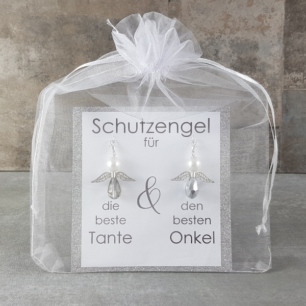 Schutzengel Schlüsselanhänger Geschenk für beste Tante und den besten Onkel - Glücksbringer Dankeskarte Glückwunschkarte