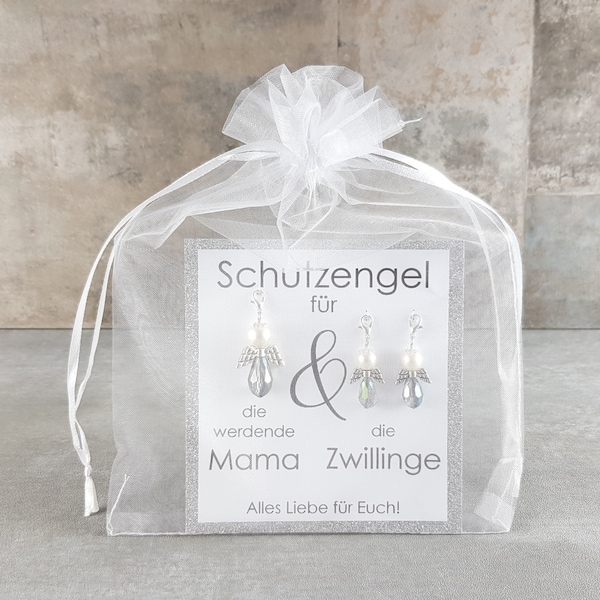 Schutzengel Schlüsselanhänger Geschenk für die werdende Mama und die Zwillinge - Glücksbringer Schwangerschaft Baby werdende Mama Babyparty