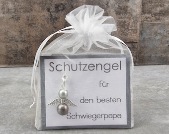 Guardian angel keychain gift for the best father-in-law - lucky charm greeting card birthday Christmas gift
