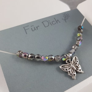 Mitbringsel Gastgeschenk Glücksbringer beste Freundin Schwester Tochter Mutter Silber Grau Anhänger Schmetterling