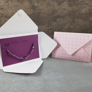 Geschenk zum Geburtstag - Karte mit Armband als Geschenk Freundin Mutter Schwester zum Geburtstag Hochzeit Ruhestand in Lila