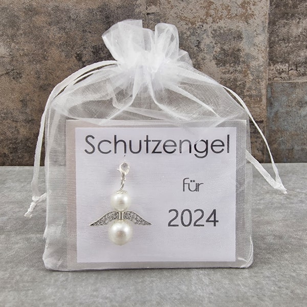 Schutzengel Schlüsselanhänger für 2024 - Geschenk zu Silvester - Glücksbringer besonderes Mitbringsel Kleinigkeit Neujahrsgeschenk