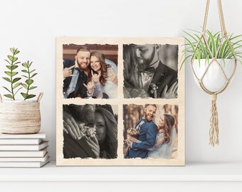 Collage with 4 photos - Wooden picture for wedding anniversary - Photo print on wood Anniversary - Gift for him / her on anniversary - 10 years married