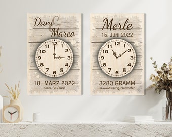 Wooden sign with clock for a birth or wedding - special moments and times - in these moments time stood still - gift wooden picture