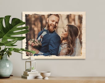 Photo gift wood wedding anniversary - wedding gifts - gift husband wife 10 years married - gift ideas wood picture personalised