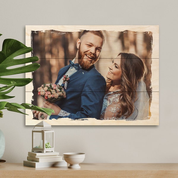 Fotogeschenk Holz Hochzeitstag - Hochzeitsgeschenke - Geschenk Ehemann Ehefrau 10 Jahre verheiratet - Geschenkideen Holzbild personalisiert