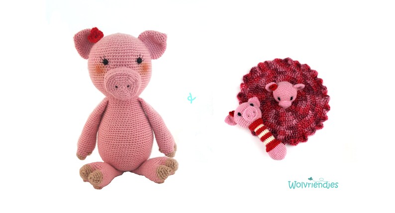 crochet pattern Haakpatronen VARKEN rammelaar /& kroeldoekje amigurumi combipakket: knuffel