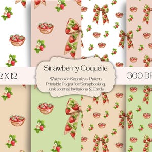 Coquette aux fraises, 8 pages imprimables aquarelle transparente pour scrapbooking, faire-part, carnet de voyage, faire-part et cartes