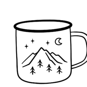 Mountain Camping Mug Cookie Cutter – Adventure Campfire Mug with Pines & Moon, Outdoorsy Cookie Cutter, Nature Lover Baking Tool
