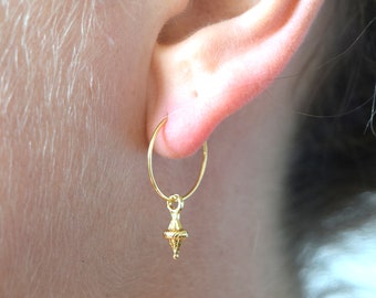 Mini Indian spinning hoop earrings, boho chic style, 24-carat fine gold plated, unisex