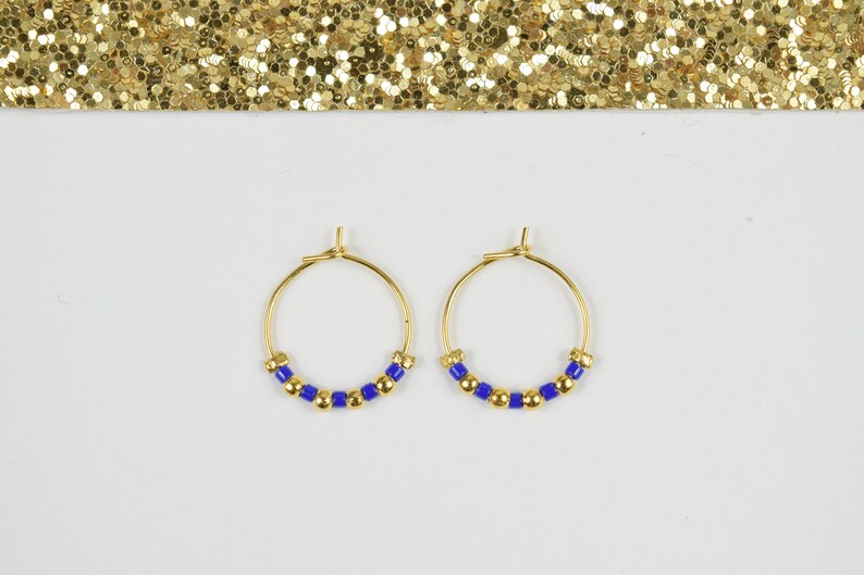 Mini creoles miyuki beads and golden beads gilded in 24 carat fine gold