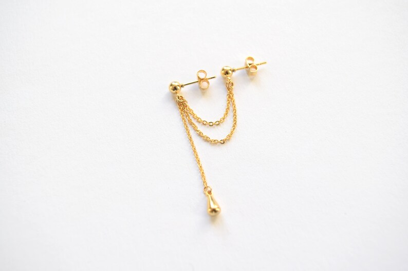 Boucles d'oreilles 2 trous chaîne fine pendante double piercing lobe