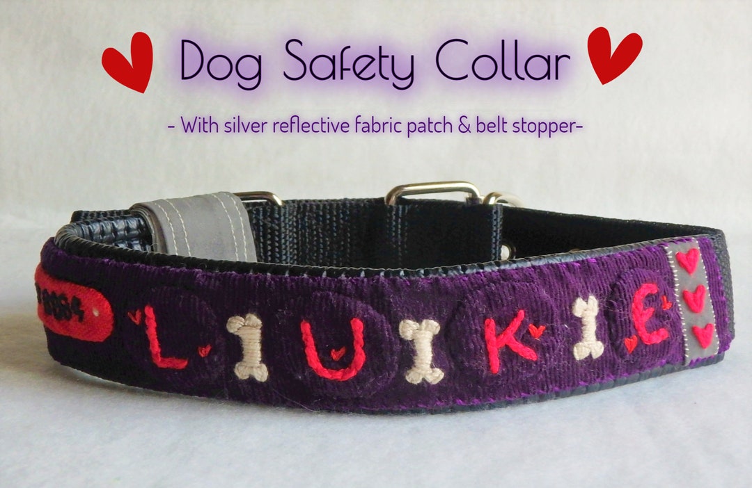 Dog Safety Collar, Dog ID Collar, Purple Dog Collar, Reflecting Dog
