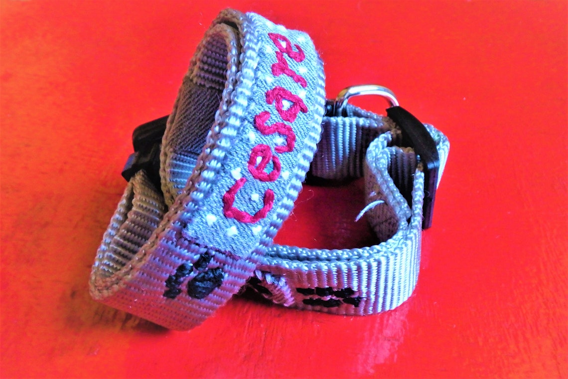 Personalized dog/cat collars hand embroidered name and Etsy