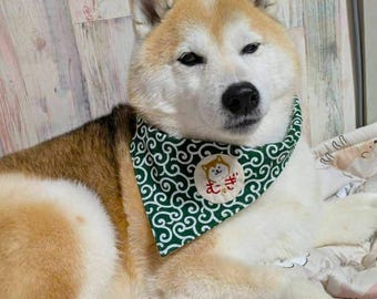 Pañuelo para perro Karakusa, bordado de Shiba Inu, nombre japonés personalizado