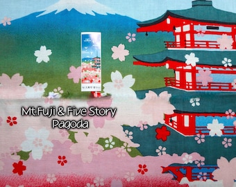 Mt. Fuji Japanese Cotton Tenugui Hand Towel, Pagoda Wall Art