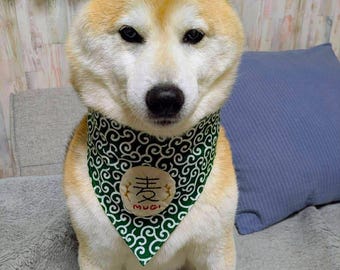 Bandana para perros Karakusa, tela japonesa, nombre kanji personalizado