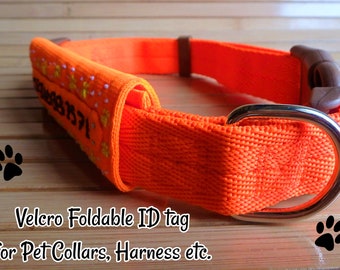 Étiquette d’identification Velcro, étiquette d’identification pour collier de chien, étiquette d’identification pour harnais, étiquette de nom de chien, collier de chien orange, collier de chien personnalisé