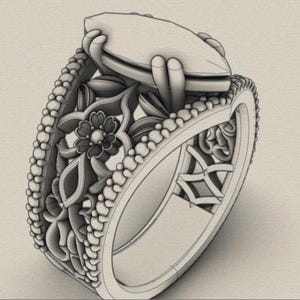 3D-ontwerp aangepaste verlovingsring, CAD-weergavetekening door een professionele sieraadontwerper
