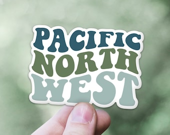 Pacific North West Sticker | PNW Car Window Decal | Pacific Northwest Groovy Wave Laptop Sticker | Oregon Washington Idaho Waterproof Decal