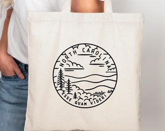 North Carolina State Motto Tote Bag, North Carolina State Pride Book Bag, Moving To North Carolina Gift, Reusable Eco Friendly Grocery Tote