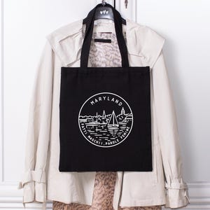 Maryland State Motto Tote Bag, Maryland Reusable Grocery Tote, 100% Cotton Canvas Eco Friendly Bag, Moving To Maryland Welcome Gift