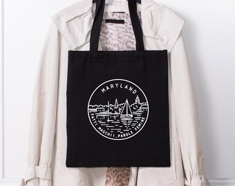Maryland State Motto Tote Bag, Maryland Reusable Grocery Tote, 100% Cotton Canvas Eco Friendly Bag, Moving To Maryland Welcome Gift