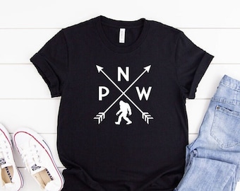 Pacific Northwest Sasquatch T-Shirt | PNW Crossed Arrows Shirt | Bigfoot Graphic Tee for Men or Women | I Believe in Bigfoot Clothing Gift