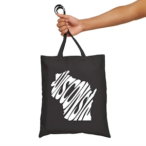 Wisconsin State Shape Tote Bag, Wisconsin Eco Friendly Reusable Grocery Bag, Wisconsin 100% Cotton Canvas Book Bag, Wisconsin Souvenir Gift