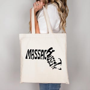 Massachusetts State Shape Tote Bag, Massachusetts Reusable Grocery Tote, Cotton Canvas Eco Friendly Bag, Moving To Massachusetts Gift