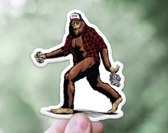 PNW Sasquatch Sticker | Pacific Northwest Lumberjack Bigfoot Laptop Sticker | Plaid Flannel Bigfoot Waterproof Window or Water Bottle Decal