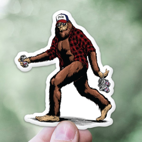 PNW Sasquatch Sticker | Pacific Northwest Lumberjack Bigfoot Laptop Sticker | Plaid Flannel Bigfoot Waterproof Window or Water Bottle Decal