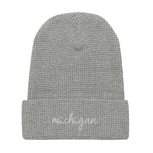 Michigan Knit Beanie | Visit Michigan Souvenir Waffle Knit Hat | Michigan Home State Pride Winter Knit Cap | Moving to Michigan Gift
