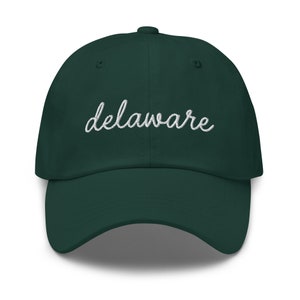 Delaware Script Embroidered Hat, Moving to Delaware Baseball Cap Gift, Delaware Home State Pride Dad Hat, Delaware Twill Cotton Canvas Hat